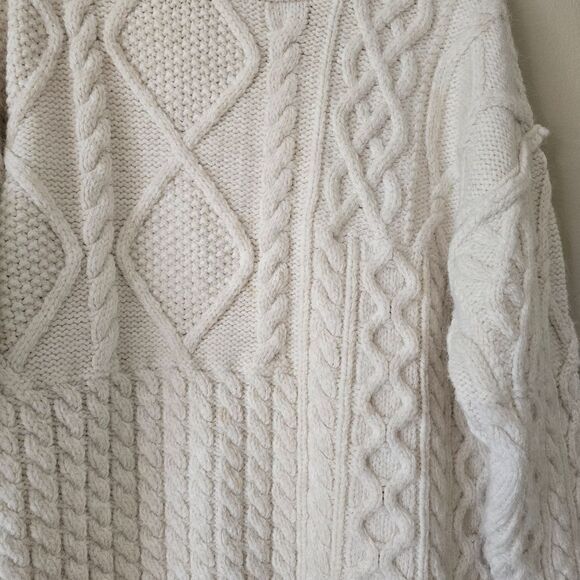 Free People Leslie Cable Knit Oversize Sweater Size XS Ivory - Picture 14 of 16